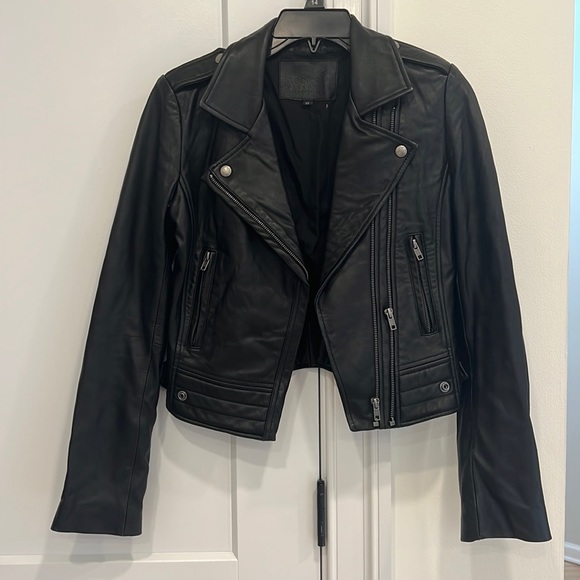 Linea Pelle Collection black leather biker jacket XS perfect condition - Picture 1 of 8
